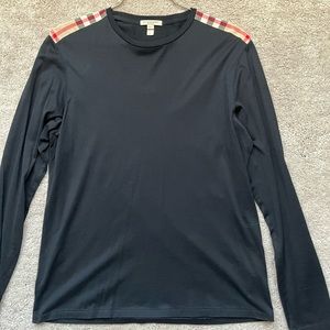 Burberry Men’s Black Long-Sleeve Tee with Signature Check Shoulder Trim